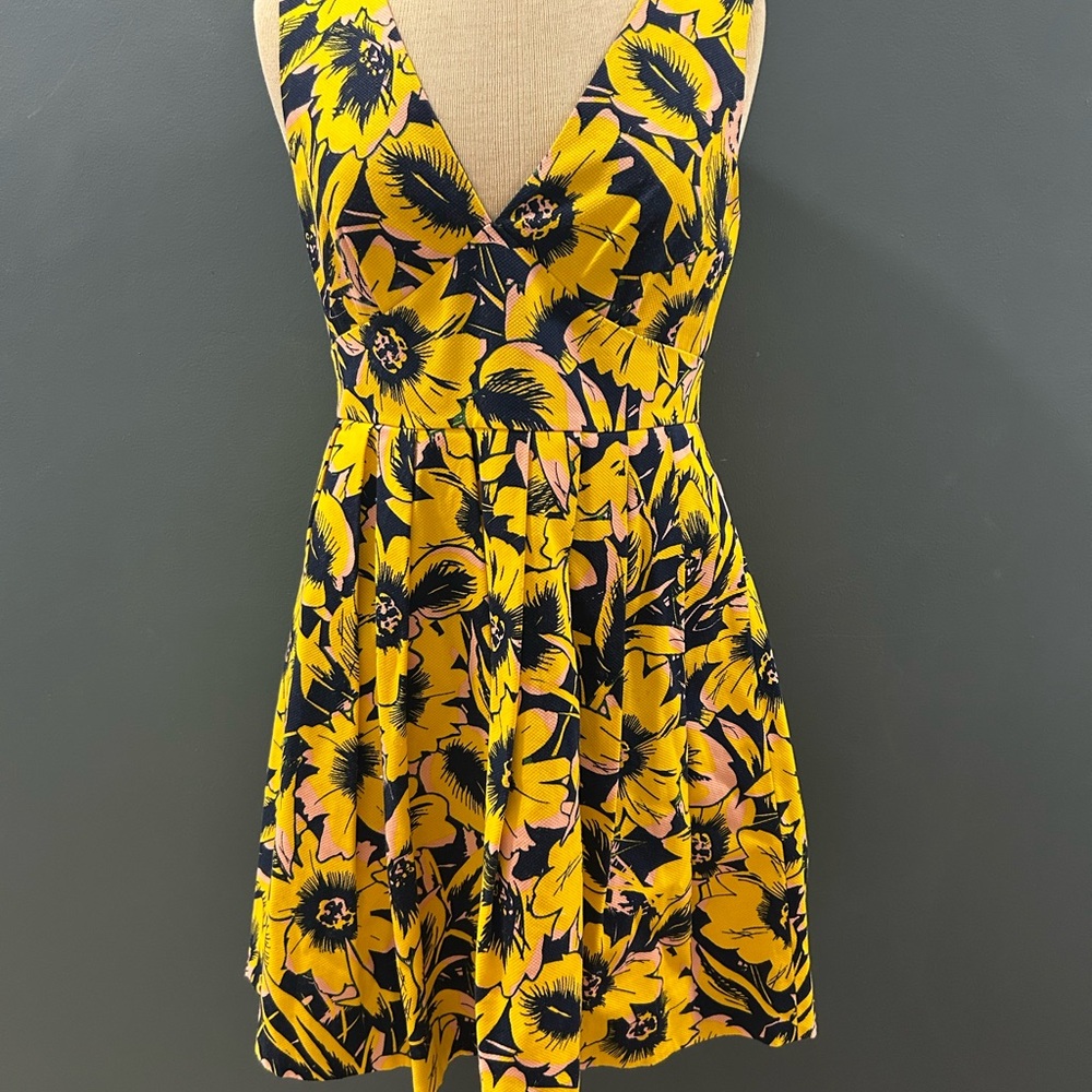 Jcrew bold/spring Floral Yellow and Black Dress